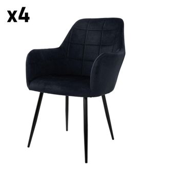 ECD Germany Juego de 4 sillas de comedor, negras, con respaldo y apoyabrazos