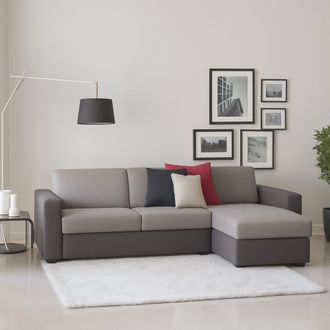 Dmora Sof&aacute; Fijo Dcapon, Sof&aacute; De Esquina, 100% Made In Italy, Sof&aacute; Sala De Estar, Con Contenedor Reversible Peninsula, En Tela Acolchada, Con Reposabrazos De