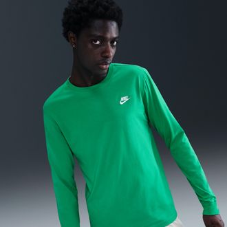 Nike Mens Nike Sportswear Club Long-Sleeve T-Shirt in Green | AR5193-324