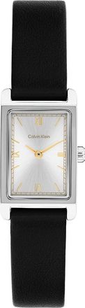 Calvin Klein Womens Rectangle Sunray Dial Leather Strap Watch - Silver - OS