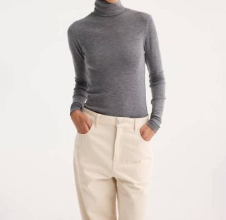 R&oacute;he Fine Merino Turtleneck Top In Mid Grey Melange