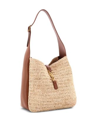 Saint Laurent Le 5 a 7 Supple Hobo Raffia and Leather Small tote bag - Marrone