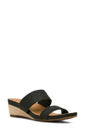 Anne Klein Kapricorn Wedge Sandal in Black Raffia at Nordstrom, Size 7.5
