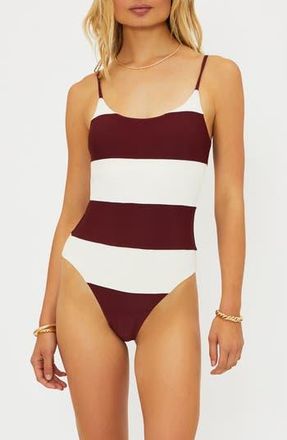 Beach Riot Calista One-Piece Swimsuit in Merlot Stripe at Nordstrom Rack, Size X-Large
