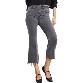 Good American Soft-Tech Good Legs Raw Hem Crop Mini Bootcut Jeans in Black405 at Nordstrom Rack, Size 6
