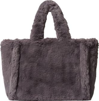 Generic Compatible For Winter Faux Fur Handbag Simple Stylish Large Tote Soft Women Shoulder Bag Phone Purses Work(Grey)
