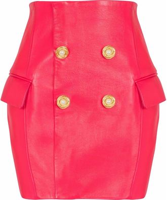 Balmain Short Lambskin Skirt in Pink at Nordstrom, Size 40 Eu