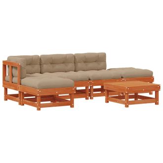 vidaXL Conjunto De Sof&aacute;s De Jard&iacute;n 6 Pcs Marr&oacute;n Cera Pino Macizo Vidaxl