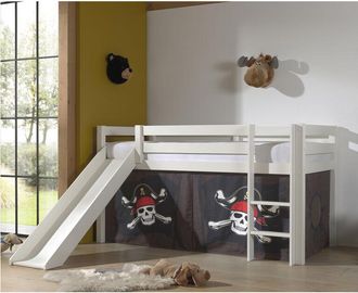 M&S Collection Cama De Media Altura 90x200 Con Tobog&aacute;n, Somier Y Funda Pirata Vipack Pino Blanco