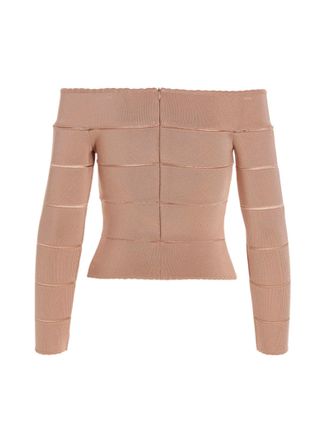 Alexandre Vauthier Off-Shoulder Ribbed Viscose Blouse - Beige