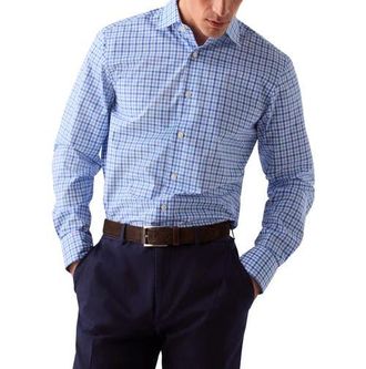 Robert Talbott Reynolds Bold Check Shirt in Contemporary Fit in Blue/blue at Nordstrom, Size 16.5