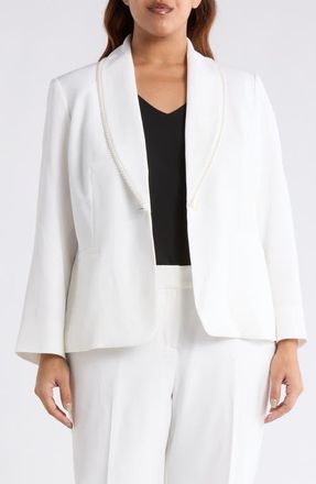 Kasper Pearly Trim Jacket in Lily White at Nordstrom, Size 20W