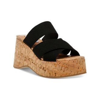 Steve Madden Deo Sandals Womens US 5.5 Black Platform Slip On Wedge Heel GBNC659