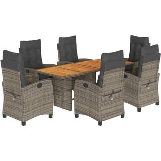 vidaXL Set Comedor Jard&iacute;n 7 Pzas Y Cojines Rat&aacute;n Sint&eacute;tico Gris Vidaxl