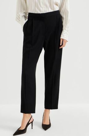 Brunello Cucinelli Viscose and virgin wool tuxedo trousers in Black at Nordstrom, Size 36
