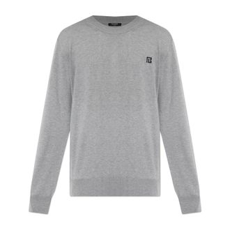 Balmain Round-neck Knitwear, male, Gray, Size: 2XL Crew Neck Sweater