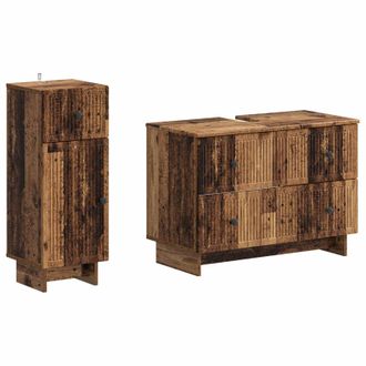 vidaXL Juego De Gabinete De Ba&ntilde;o De 2 Piezas Ede Madera Envejecida Vidaxl