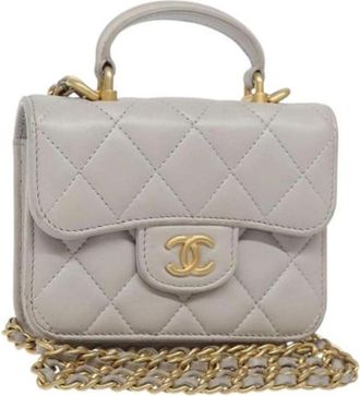 Chanel Pre-owned Leather chanel-bags - Dames - Vintage Handtas - Grijs - ONE Size - Vintage