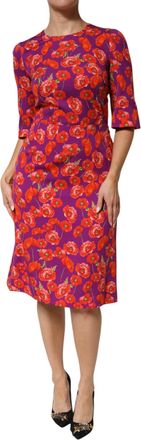 Dolce & Gabbana Womens Purple Silk Floral Print Midi Sheath Dress