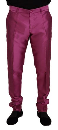 Dolce & Gabbana Mens Pink Silk Slim Trousers Dress Formal Pants