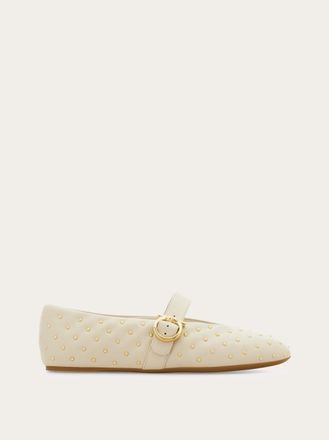 Ferragamo Women Studded Gancini buckle ballet flat White Size 2.5