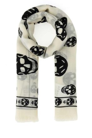 Alexander McQueen Black & White Skull Printed Scarf