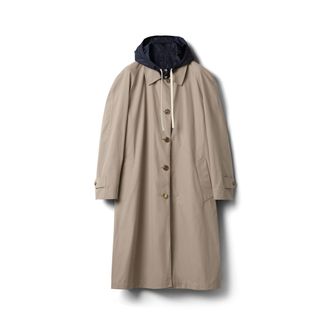 Miu Miu Reversible Single-breasted Panama Cotton And Technical Pong&eacute; Coat, Woman, Clay/navy, Size 40