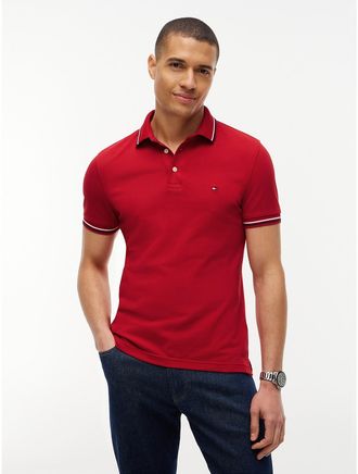 Tommy Hilfiger Mens Slim Fit Tipped Polo - Medium Red - L