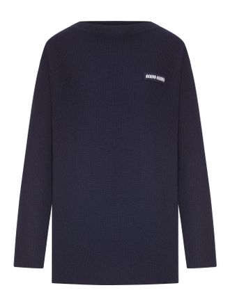 Miu Miu OVERSIZED RIBBED KNIT SWEATER WITH LOGO - Miu Miu - Woman