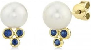 Allurez Blue Sapphire & Cultured Pearl Stud Earrings 14K Yellow Gold (0.21ct)