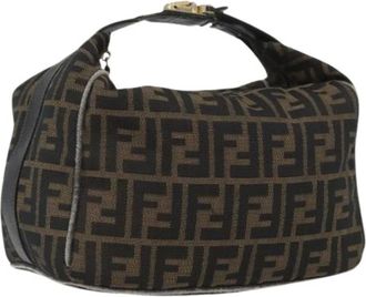 Fendi Pre-owned Shoulder Bags, female, Brown, Size: ONE SIZE Pre-owned Vintage Zucca Canvas Hand Bag