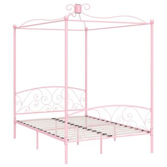 vidaXL Estructura Cama Con Dosel Sin Colch&oacute;n Metal Rosa 140x200 Cm Vidaxl