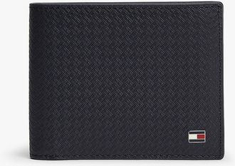 Tommy Hilfiger Mens Allover Flag Logo Leather Bifold Wallet - Blue