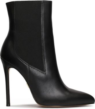 Kazar Zwarte instaplaarzen met smalle hak. Dit product valt groot uit. - Dames - Laarzen met Hak - Zwart - 38 EU - Leer - Schoenen