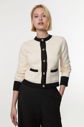 Karen Millen Womens Cotton Cropped Knit Boxy Cardigan - Cream - Size X-Small