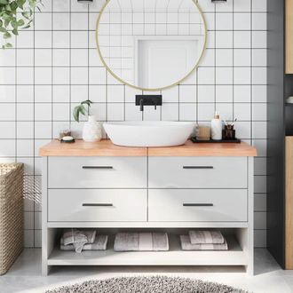 vidaXL Encimera Ba&ntilde;o Madera Maciza Tratada Marr&oacute;n Claro 140x60x(2-6)cm Vidaxl