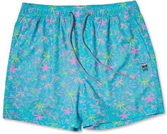 Party Pants London Palms Happy Hour 5-Inch Swim Trunks in Cyan at Nordstrom, Size Xx-Large