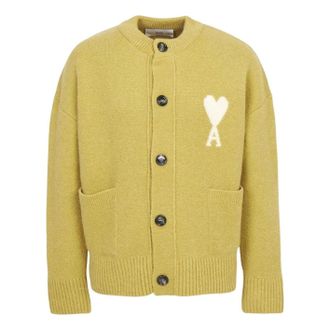 Ami Big Heart Logo Alpaca Cardigan Lime Green Off-White UKC366-KN0135-3993