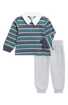 Splendid Preppy Stripe Polo & Joggers Set in Navy/Evergreen at Nordstrom, Size 3-6M