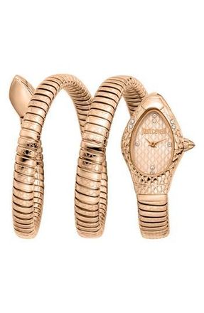 Just Cavalli Snake Wraparound Bracelet Watch, 20mm x 34.5mm in Rose Gold at Nordstrom Rack