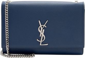 Saint Laurent Blue Grain De Poudre Leather Monogram Kate Medium Shoulder Bag (Authentic Pre-Loved)