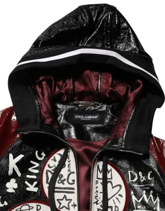 Dolce & Gabbana Multicolor Hooded Leather DG King Men Biker Mens Jacket