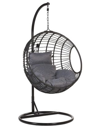 Beliani Beliani - Sedia Sospesa Con Cesta Rotonda Di Rattan Nero Per Interno Ed Esterno Aspio