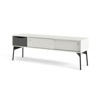 ebuy24 Mueble tv elly 2 puertas correderas, 1 caj&oacute;n blanco mate, gris