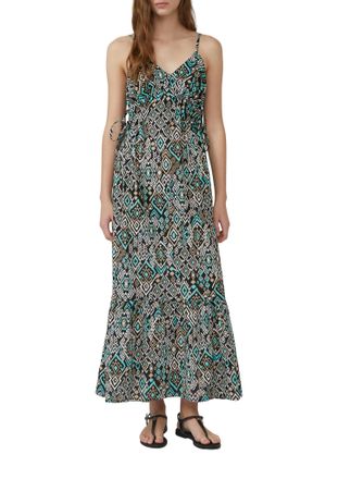 s.Oliver Maxikleid S.OLIVER, Damen, Gr. 38, N-Gr, schwarz (schwarz turquise), Web, Obermaterial: 100% Baumwolle, bedruckt, regular fit kn&ouml;chelfrei, V-Ausschnit