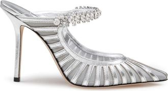 Jimmy Choo London Zilveren Pumps met Juweelband - Dames - Muiltjes - Grijs - 39 EU - Leer - Schoenen