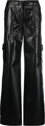 Ermanno Scervino Drawstring-Waist Faux-Leather Broeken - Dames - Wijde Broeken - Zwart - 2XS - Leer - Broeken