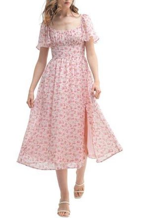 All in Favor Floral Butterfly Sleeve Midi Dress in Pink Floral at Nordstrom Rack, Size Small