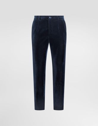 Dolce & Gabbana Velvet Trousers - Man Pants And Shorts Blue 46