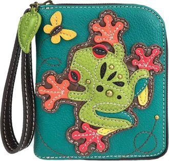 Chala Chala Vegan Leather Zip Around Wallet with Wristlet, Turquoise_ Frog, 5 x 6 x 1, Wallet